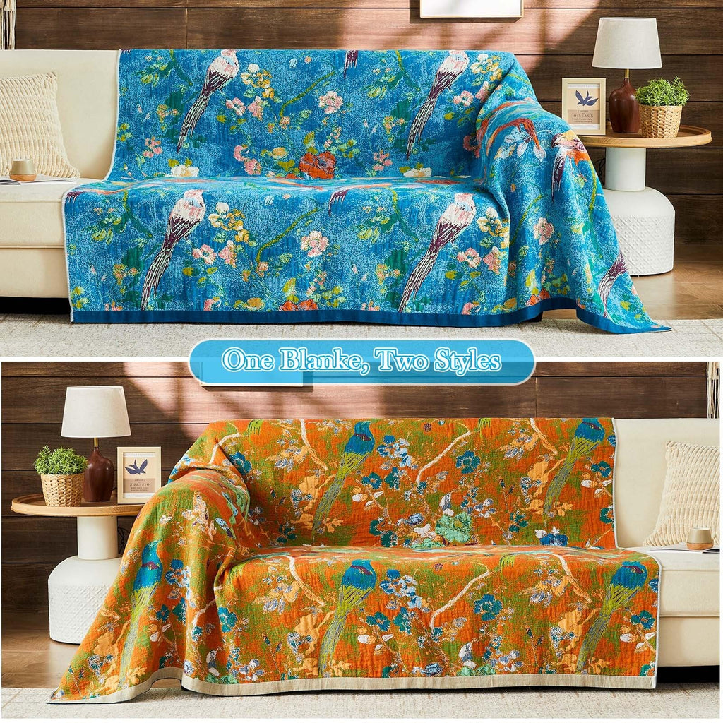 Boho Throw Blanket 100% Cotton Muslin Woven Blanket Bohemian Bed Throws Vintage Rustic Farmhouse Decor Reversible Bed