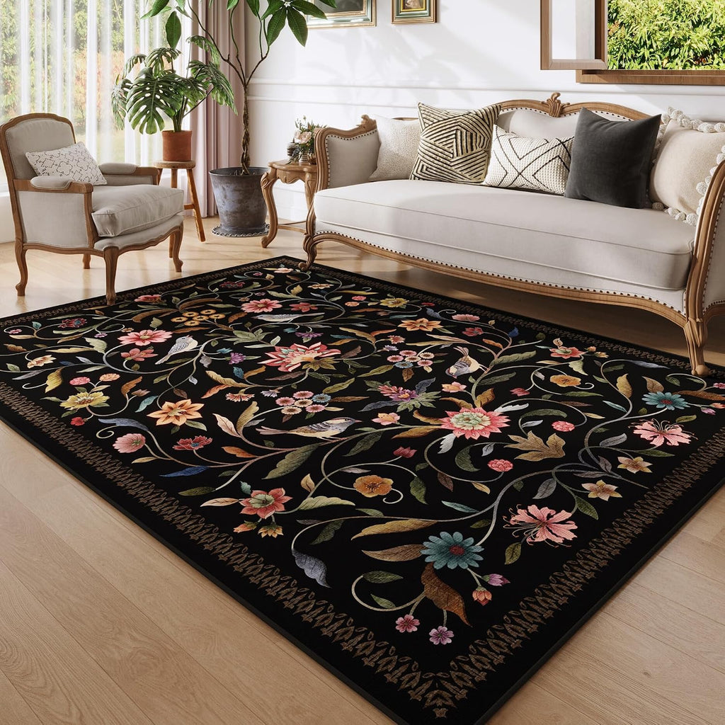 Vintage Medallion Floral Area Rugs Clearance, Machine Washable Non-Slip, Low Pile Soft Large Carpet, Farmhouse