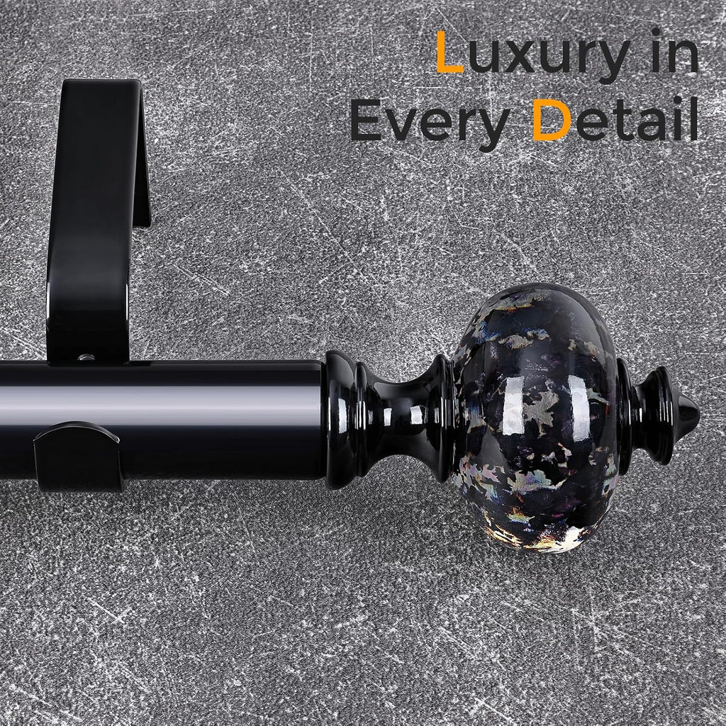 Black Curtain Rod for Windows, 1'' Heavy Duty Adjustable Modern Drapery Rods with Unique Crystal