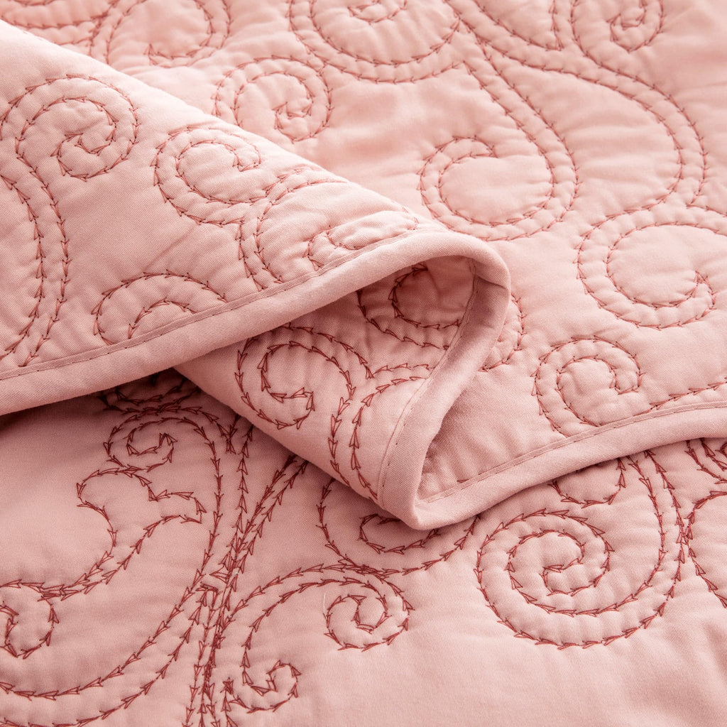 Damask 4 Piece Bedspread Set, Scalloped Edge Reversible Coverlet Comforter Prewashed Bedding Set, Matelasse Embossed