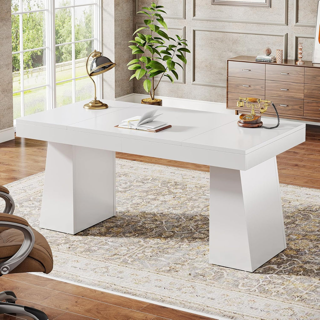 55 Inches Executive Desk, Mid-Century Modern Home Office Desk