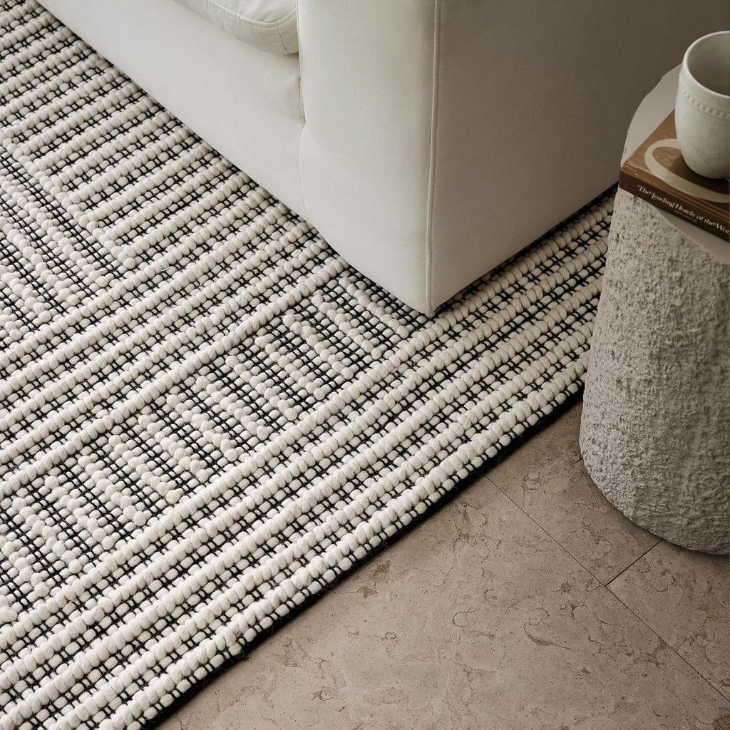 Devon Ivory Striped Hand Woven Wool Area Rug