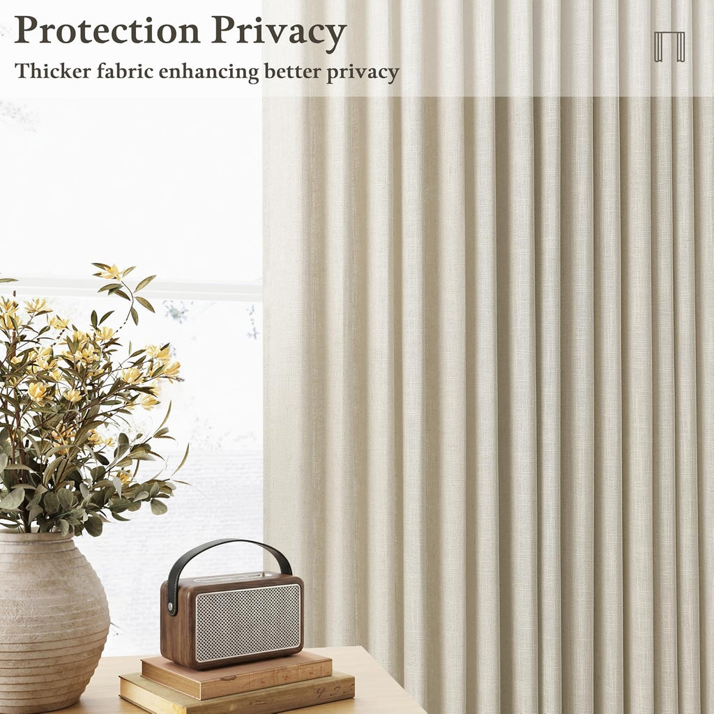 Beige Tan Linen Curtains 92 Inches Long for Living Room Standard Window Curtain Lengths Light Filtering Semi Sheer