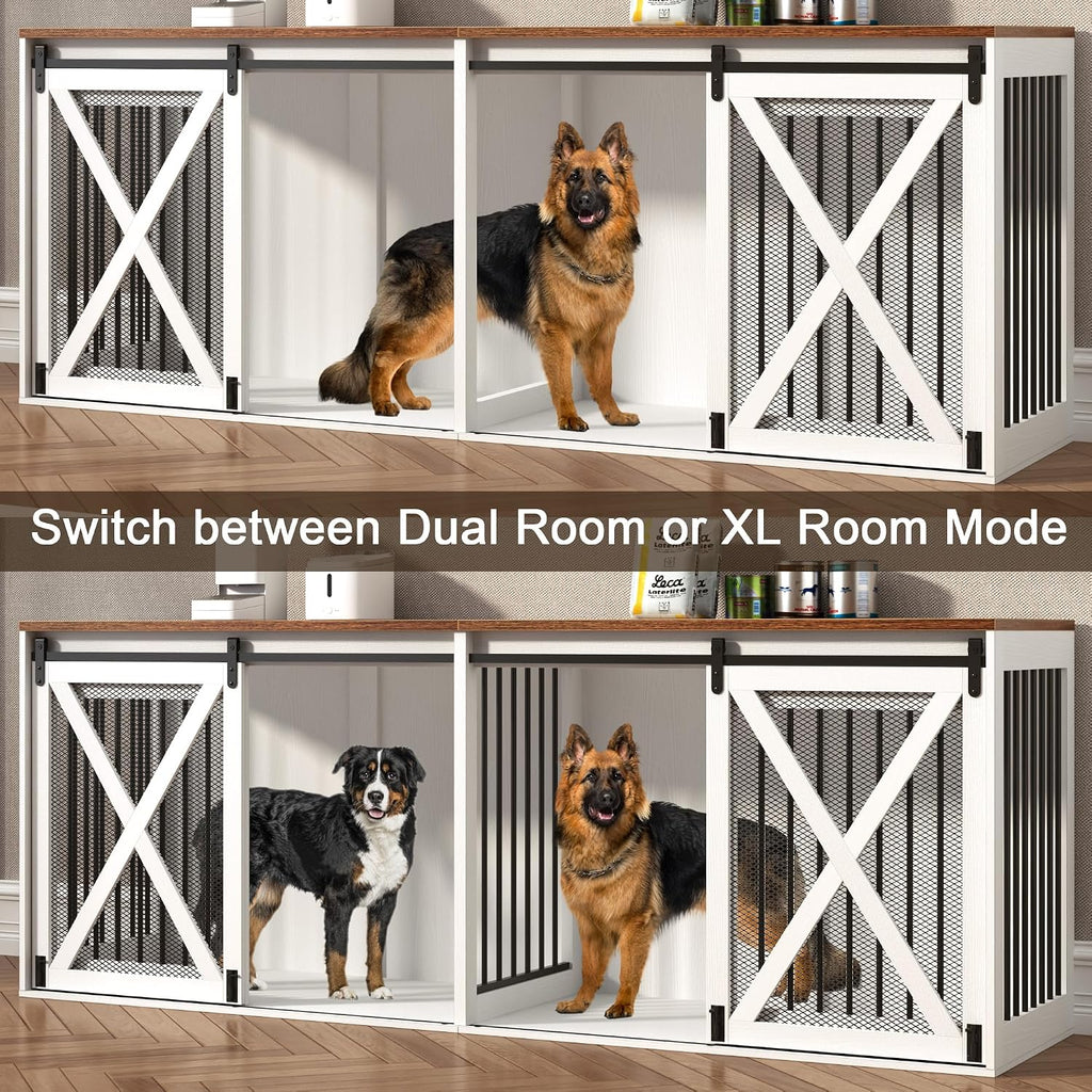 Dog Crate Furniture for 2 Large Dogs, White