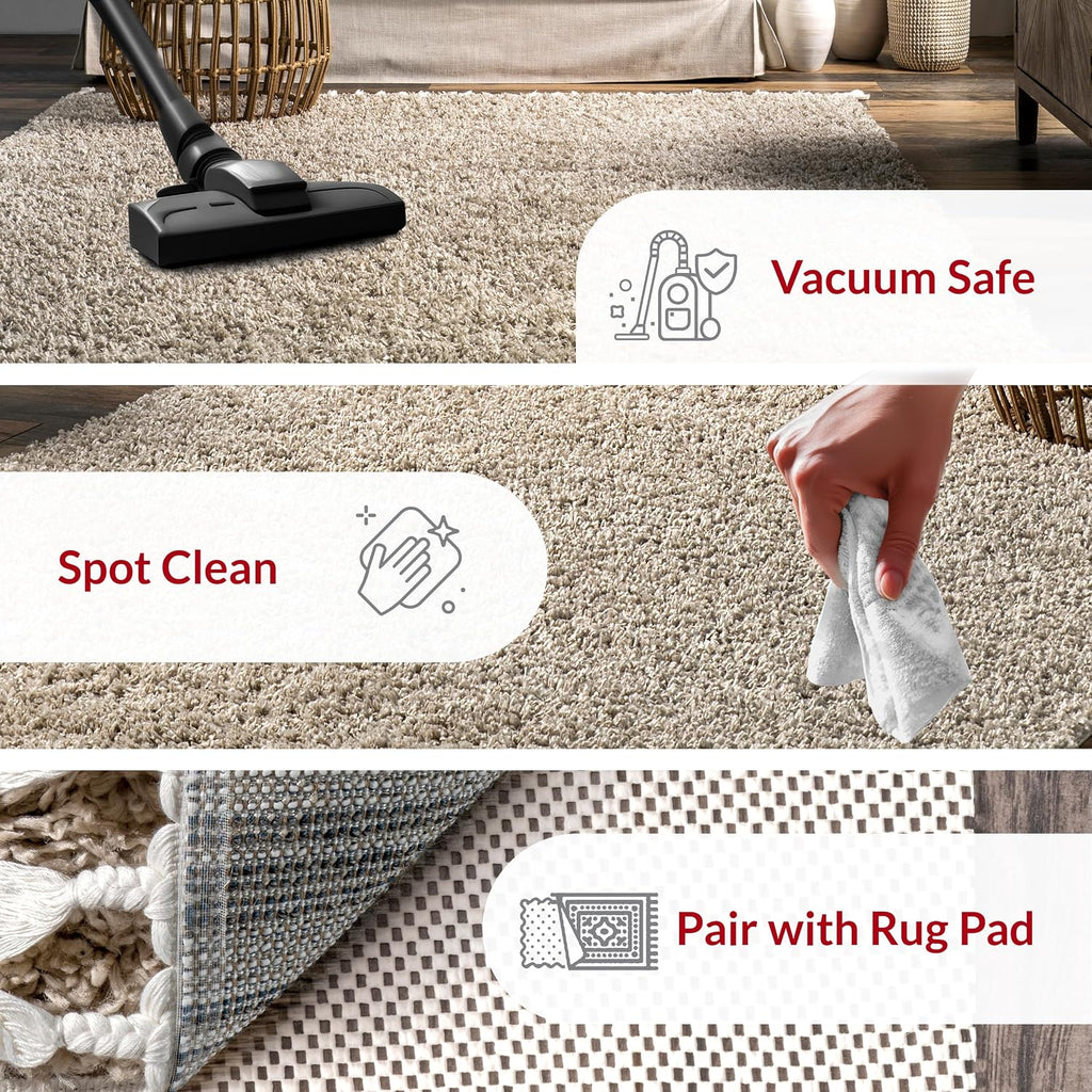 Neva Beige Solid Power Loomed Area Rug, 7' x 9'