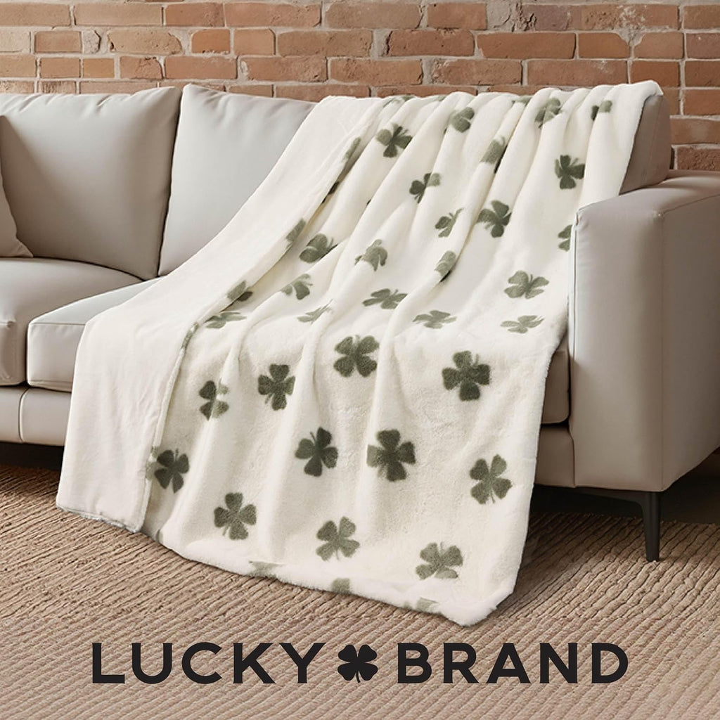 Faux Fur 50" x 70" Throw Blanket, Clover Toss - Plush Faux Fur Blanket for Sofa or Bed