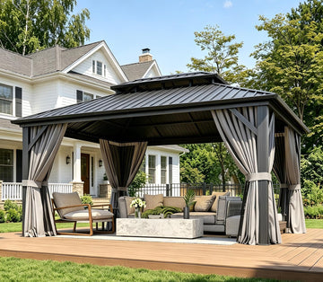 12Ft X 16Ft Hardtop Gazebo, Aluminum Metal Outdoor Gazebo with Breathable Netting and Curtains