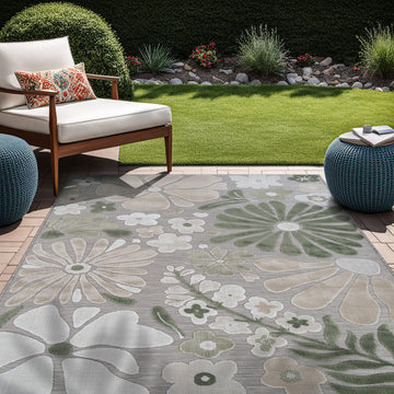 Outdoor Rug 8x10 Modern Floral Tropical Area Rugs for Outdoor and Indoor Patio Easy to Clean Non Shedding Living Room