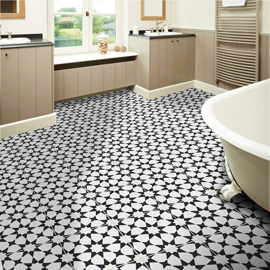 Medina Handmade Cement Tile in White and Black, 8"x8"