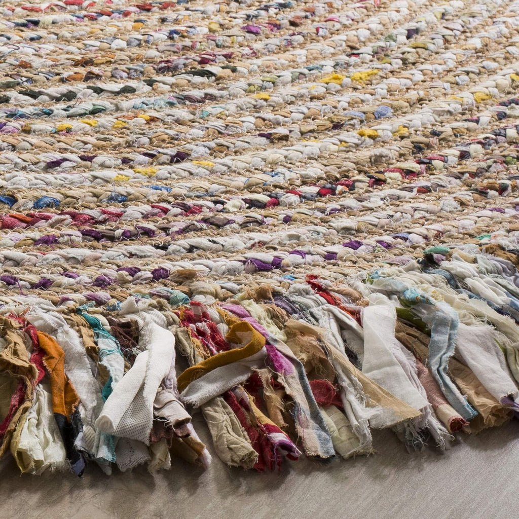 Cape Cod Collection Area Rug - 6' Round, Ivory & Light Beige, Handmade Boho Fringe Jute & Cotton, Ideal for High