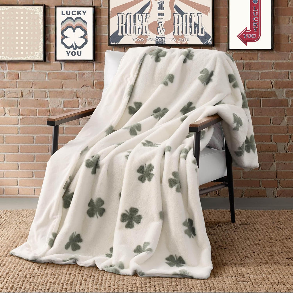Faux Fur 50" x 70" Throw Blanket, Clover Toss - Plush Faux Fur Blanket for Sofa or Bed