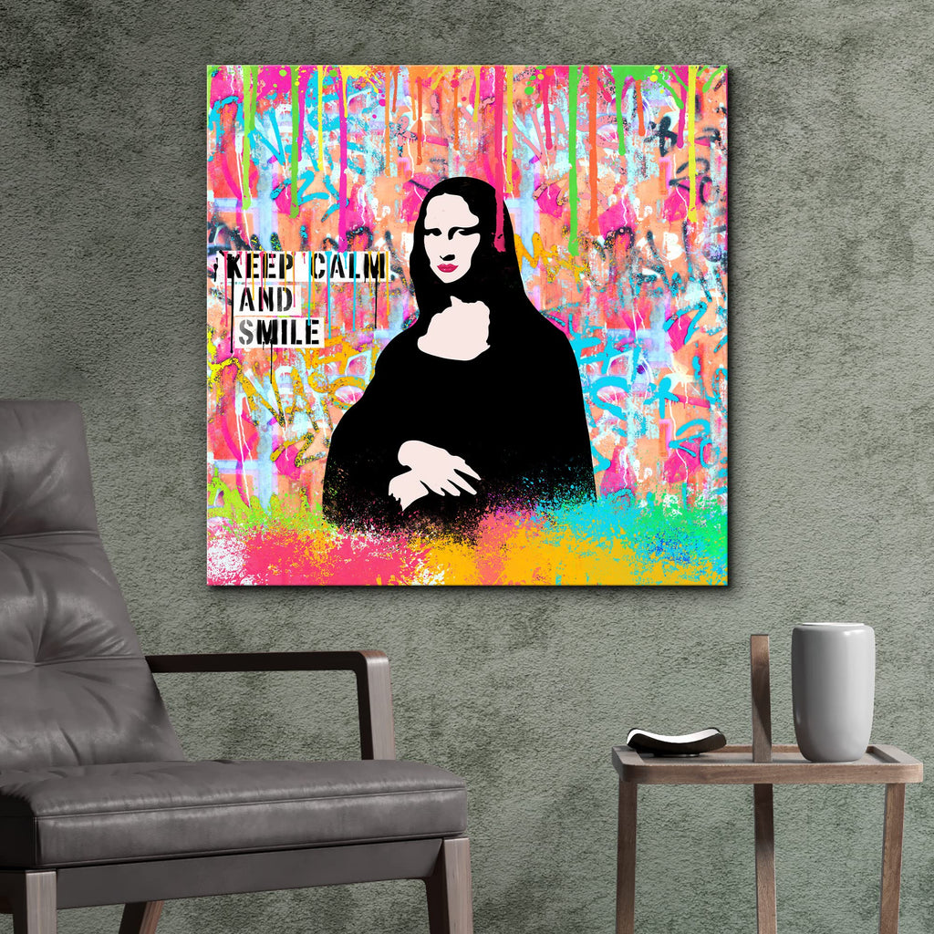 Canvas Print Wall Art Mona Lisa Leonardo da Vinci Spray Paint Graffiti & Street Art Abstract Illustrations Modern Art