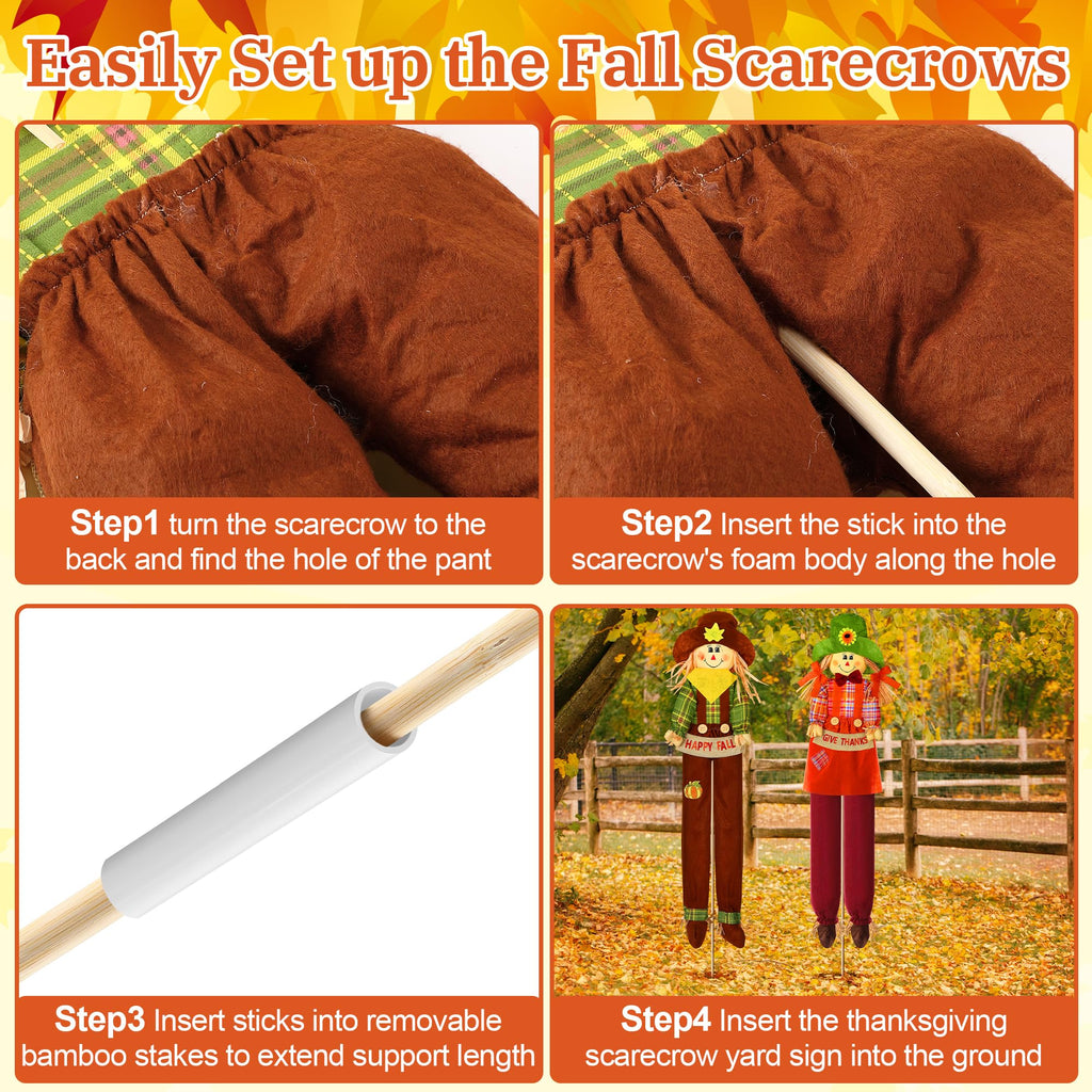 2 Pack Fall Scarecrow Outdoor Decorations, Plaid, Cute, 60''
