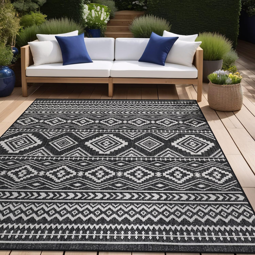 Waikiki Boho Indoor Outdoor Rug 5x7, Washable Outside Carpet for Patio, Deck, Porch, Bohemian Area R