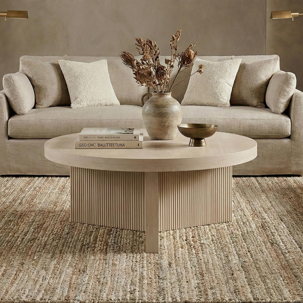 36" Scandinavian Fluted Coffee Table, Beech White