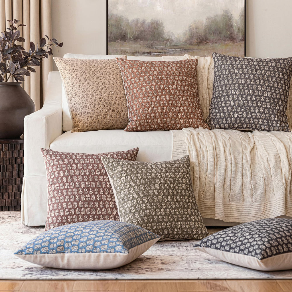 Decorative Floral Print Throw Pillow Covers 24×24 Rustic Gray