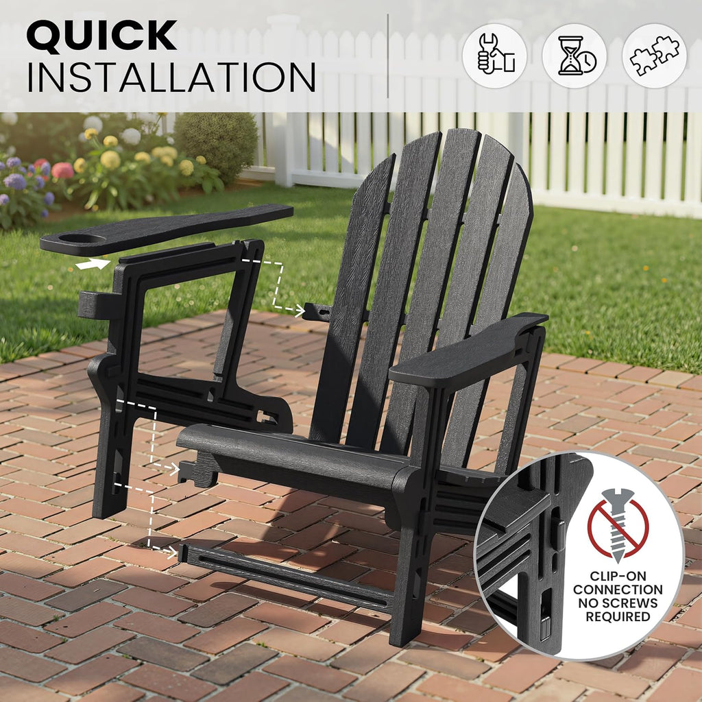 Adirondack Chairs Set of 2, HDPE Outdoor Chairs with Cup Holder | Heavy Duty 380 lbs Capacity, All Weather Wood