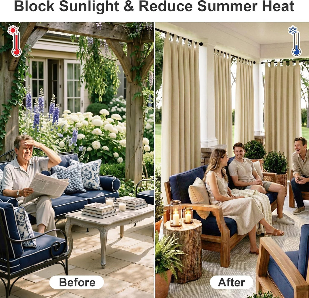 Outdoor Curtains Waterproof Block Sunlight Privacy | Shaded & Privacy Space for Porch Pergola Gazebo Canaba, Thermal