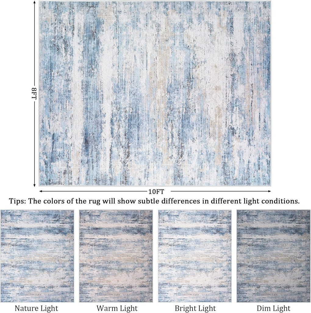 8x10 Area Rug Living Room Rugs - Washable Rug Large Modern Abstract Soft Thin Carpets Indoor Floor No Slip Vintage