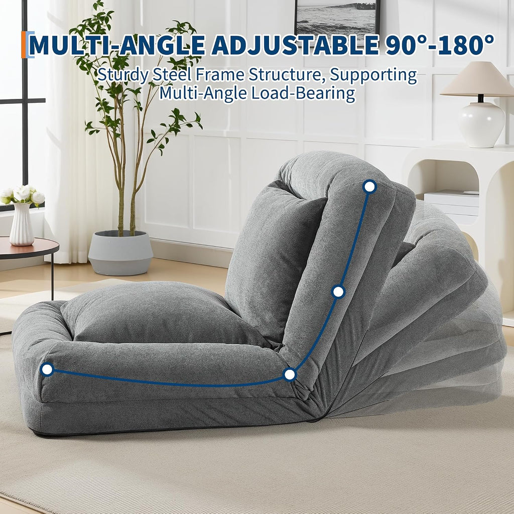 Oversized Adjustable Human Dog Bed for Adults & Pets - Chenille Upholstered Collapsible Floor Sofa with 2 Soft