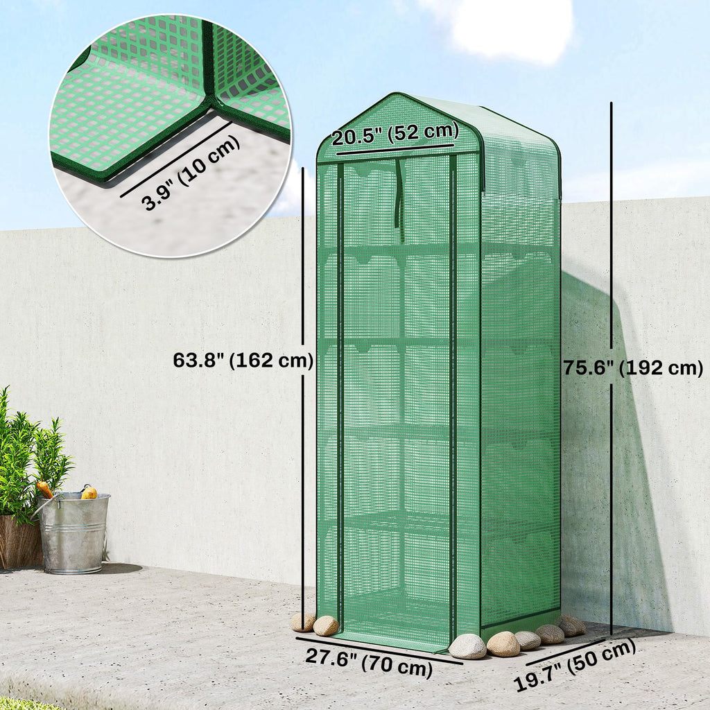 5 Tier Mini Greenhouse w/ Screen Roof 27.6" x 19.7" x 75.6" Green