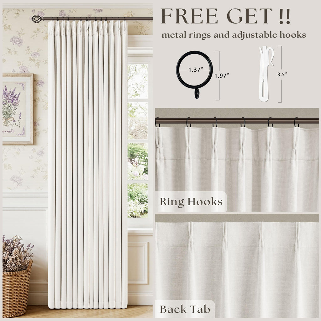 Ivory White Pleated Blackout Curtains 120 Inches Long 2 Panels