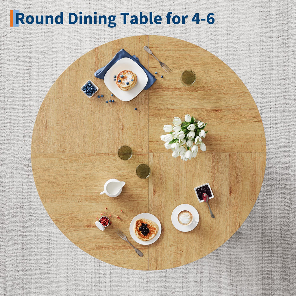 47" Round Dining Table for 4-6, Farmhouse Wood Kitchen Table