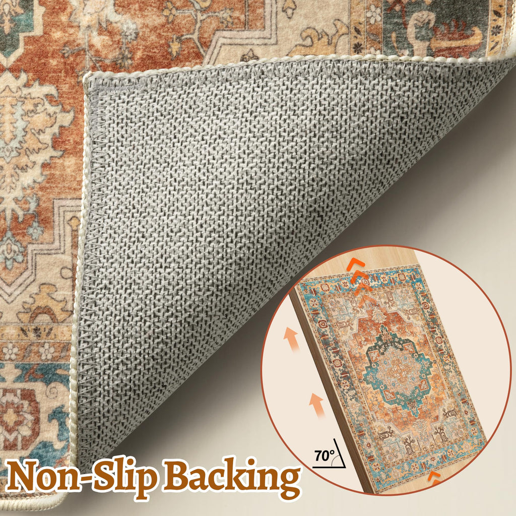 Orange 2.6x8 Washable Runner Rug s, Oriental Non Slip Runners