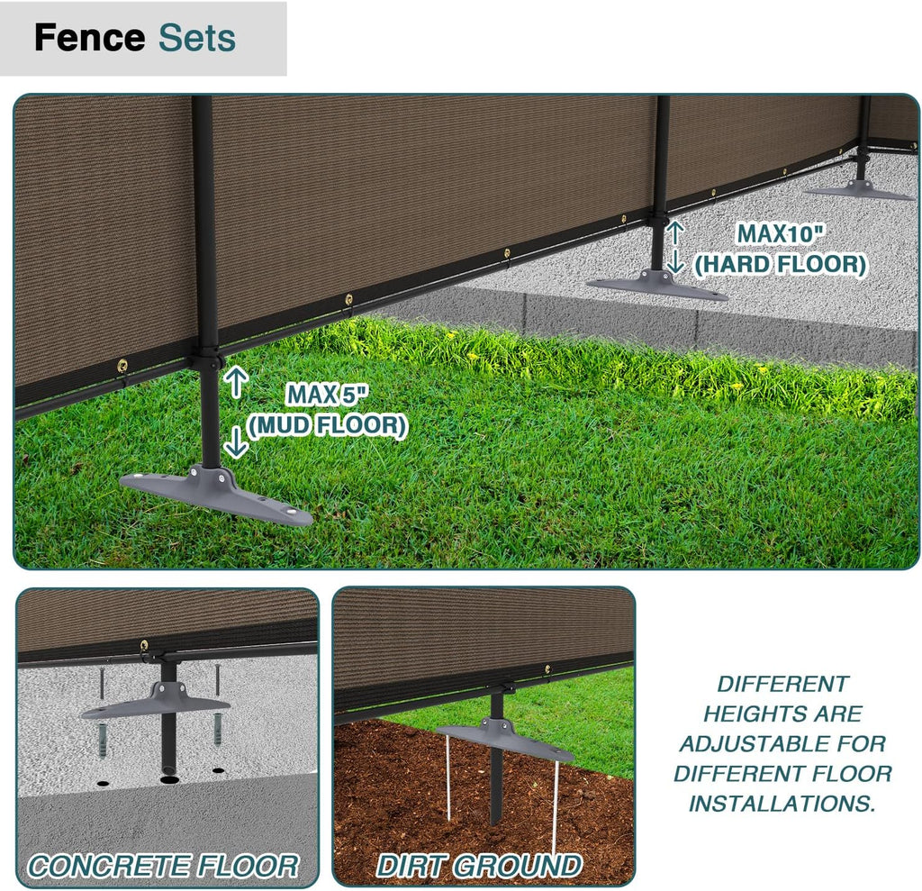 6'Hx24'L Privacy Fence Set with Poles and Rails Ground Spikes Fence Kit for Yard Garden Pool (Brown)