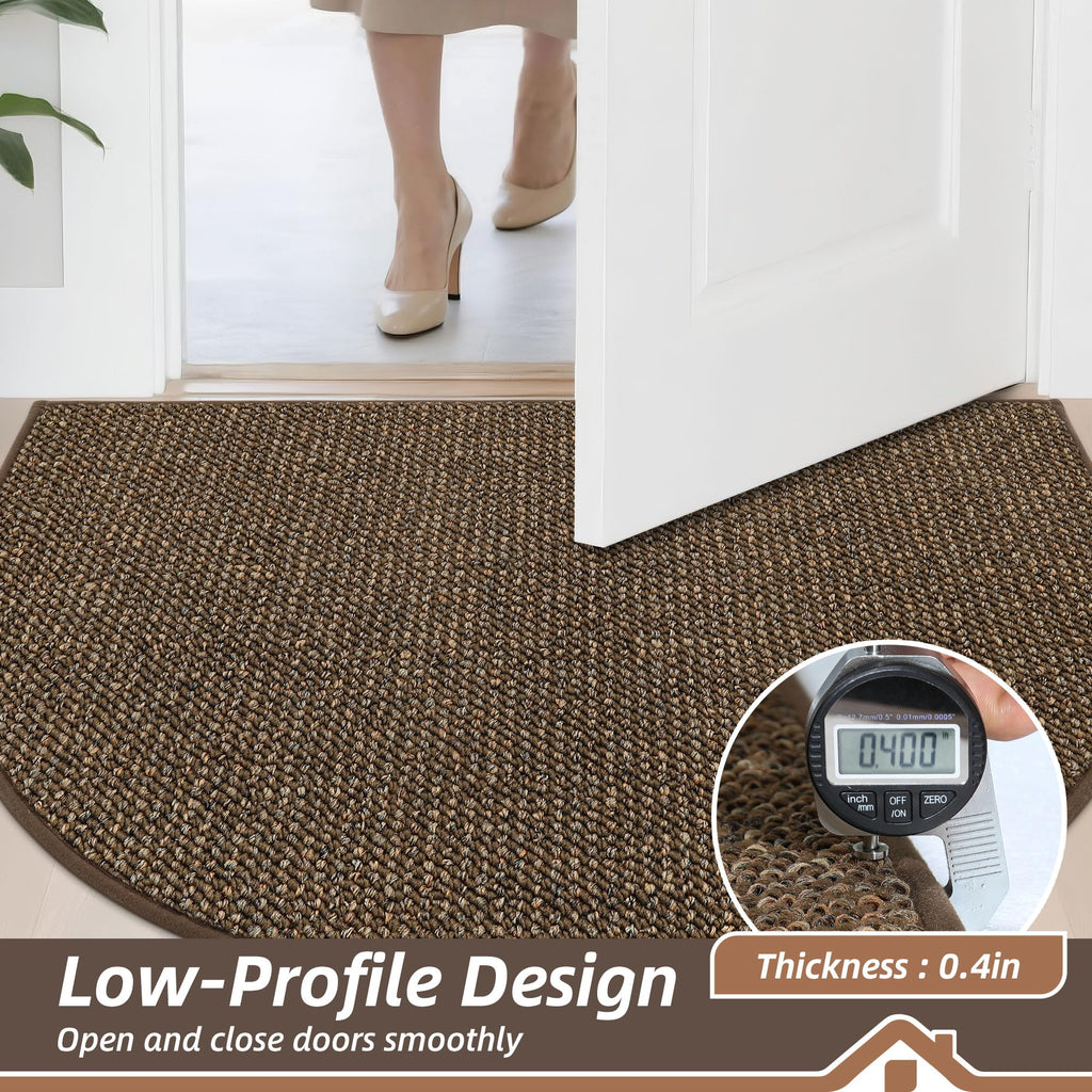 Dirt Trapper Door Mat 17" x 30" Half Circle Non Slip Rugs, Brown