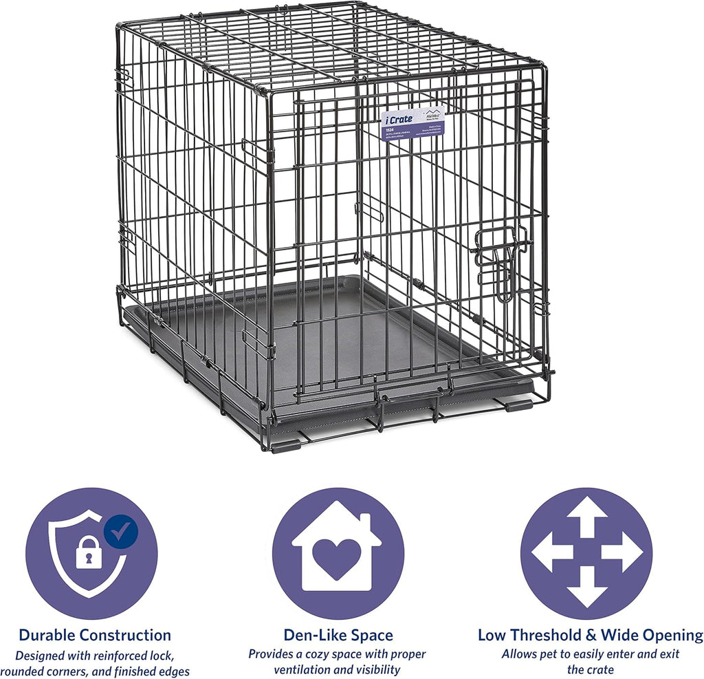 24-Inch iCrate for Small Breeds, 12-20 lbs, Single Door Folding Dog Crate with Divider Panel