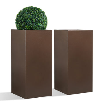 14Lx14Wx30H Rust-resistant Metallic Outdoor Indoor Tall Planter Set of 2