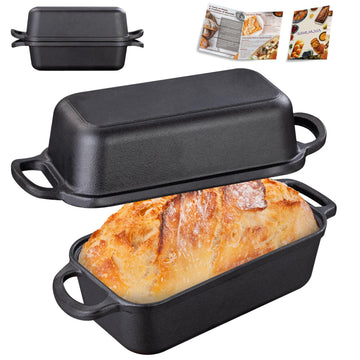 GRMImosa Cast Iron Loaf Pan with Lid, 9x5 Inch Sourdough Baking Pan