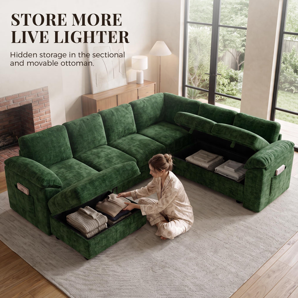 108'' Sectional Couches, Sectional Sleeper, Green