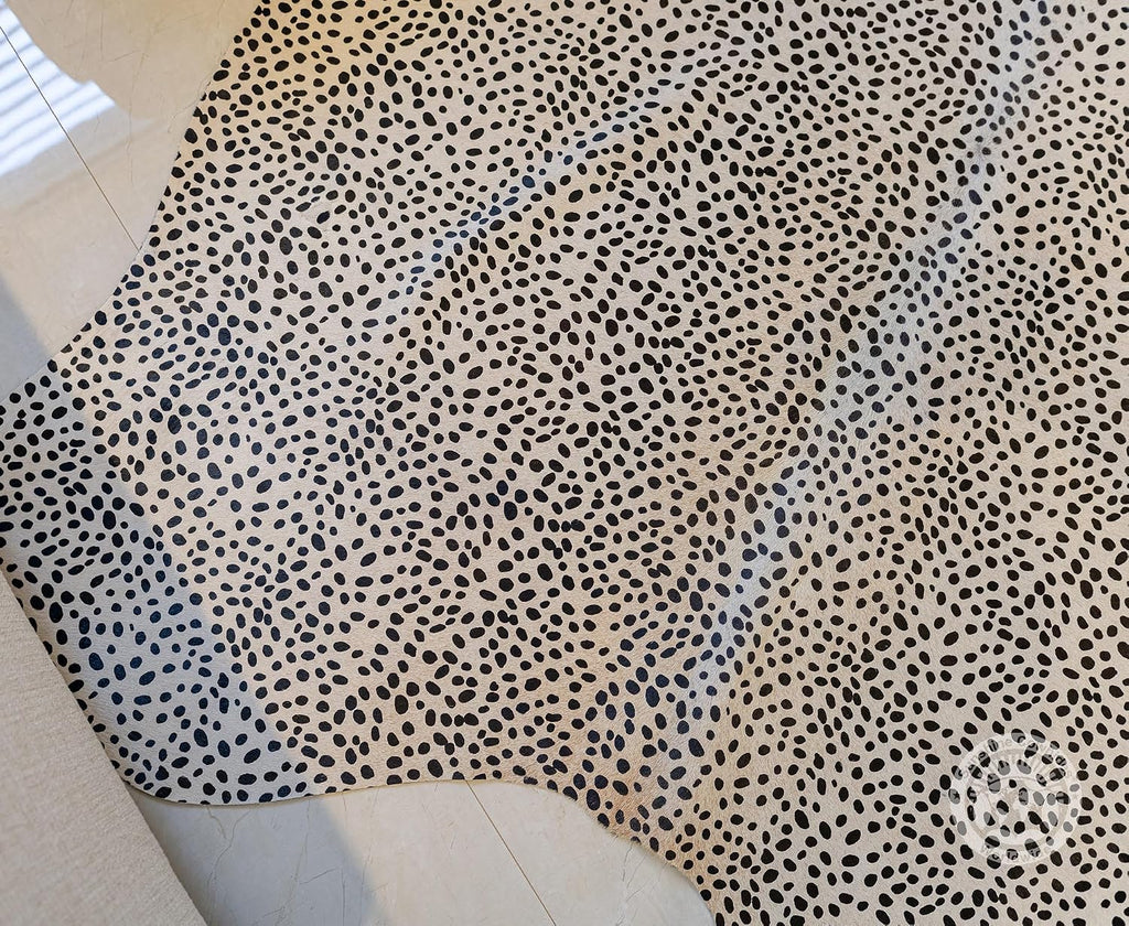 100% Genuine Printed Jaguar on Off White Cowhide Rug - Modern Style Brazilian Animal Skin Rug & Floor Carpet & More