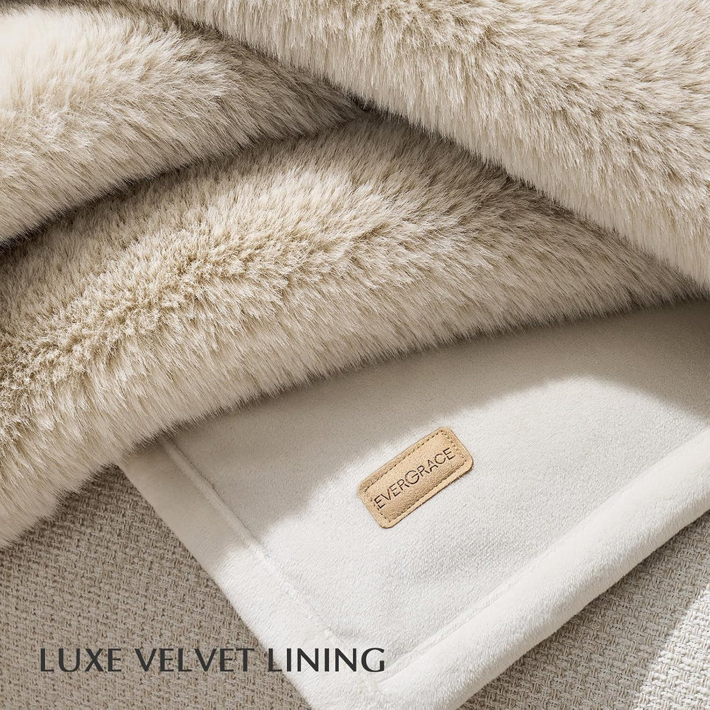 Faux Chinchilla Fur Throw Blanket, 50"x60", Birch Mink | Luxury, Super Soft, 1220GSM, Fluffy Cozy Mink, Reversible