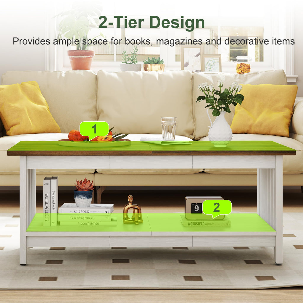 47.2" Farmhouse Coffee Table - Coffee Tables, Small Coffee Table with Storage, Center Table, White