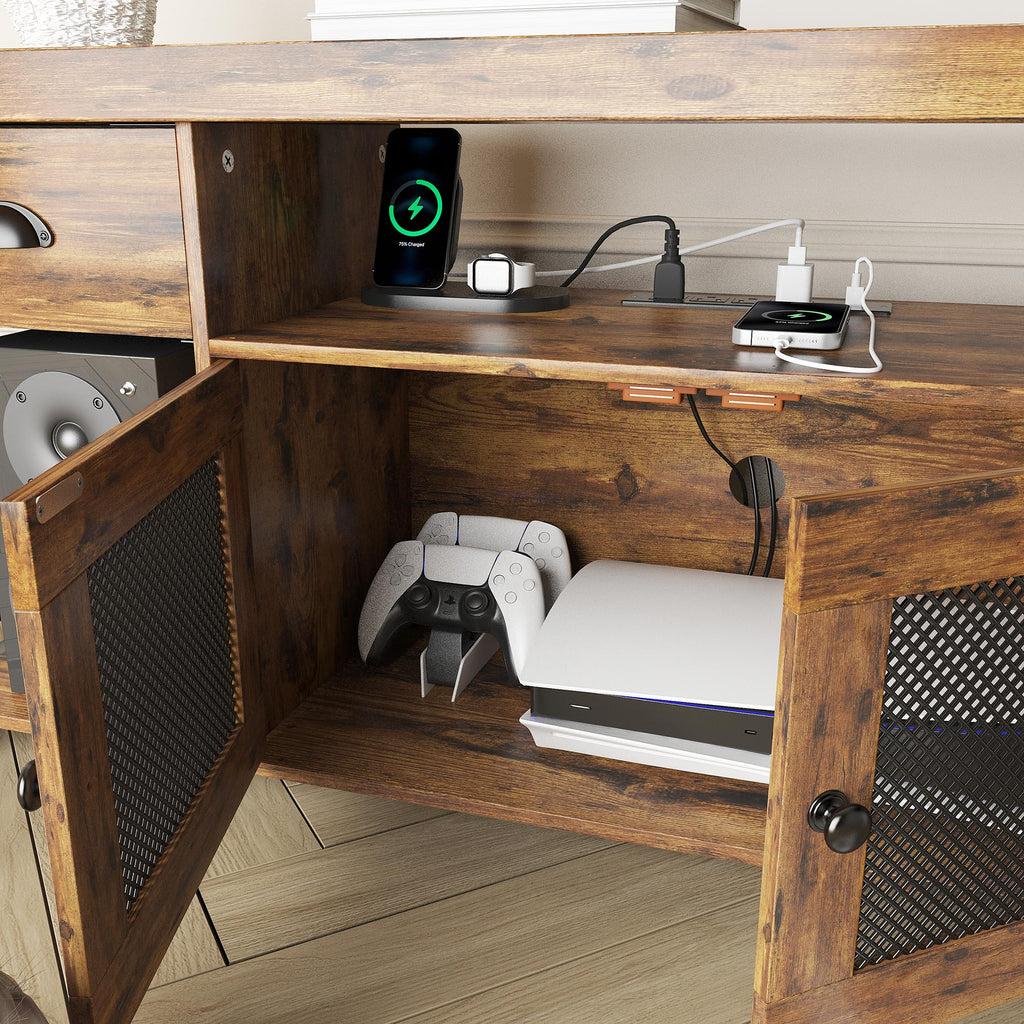 TV Stand for TV up to 55 Inches, Farmhouse Entertainment Center with 2 Drawers & Storage Cabinets, Industrial Media