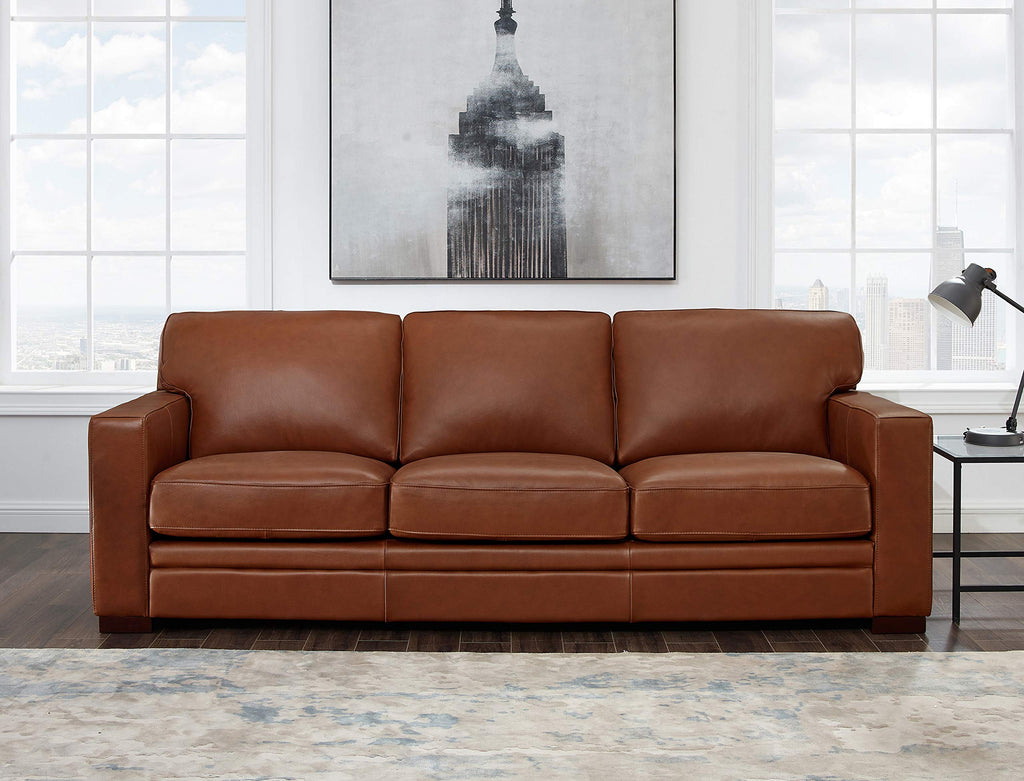 Dillon Top Grain Leather Sofa and Loveseat Set, Cinnamon Brown, Feather Down, Memory Foam and Springs Seating