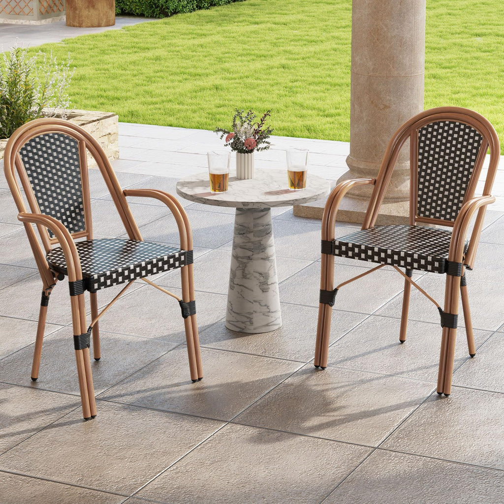 Wicker Patio French Bistro Dining Chairs Set of 2