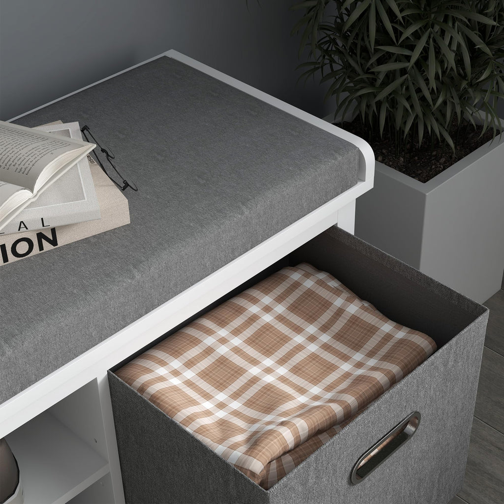 Shoe Bench with Cushion, Padded Seat, 2 Drawers, White