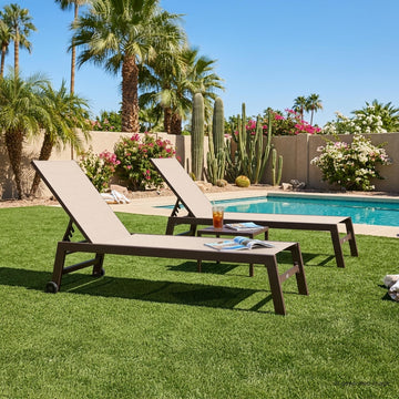 Chaise Lounge Chair Set of 2 Woven Textilene Aluminum Cream