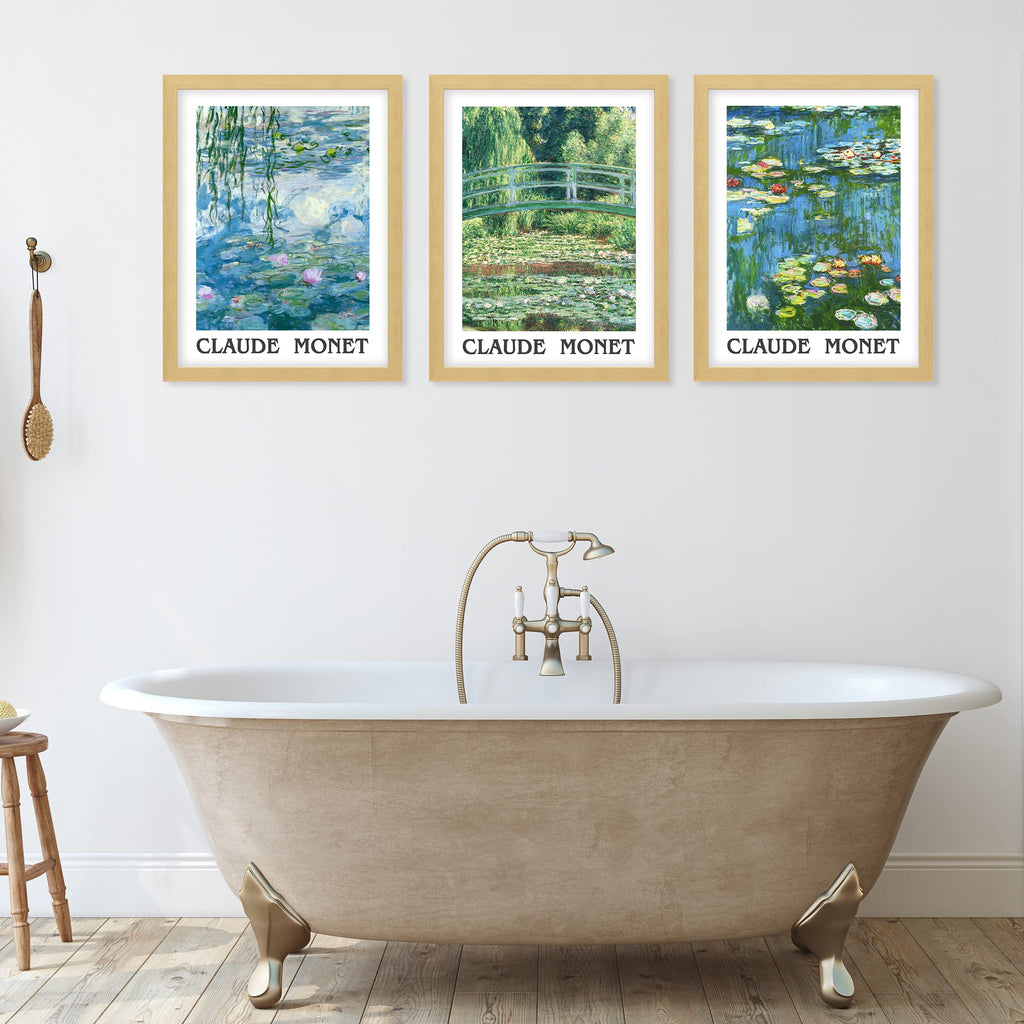 Framed Poster Bathroom Decor 12"x16"x 3 Natural, Wall Art Room Decor Multicolor Watercolor Water Lilies Nature