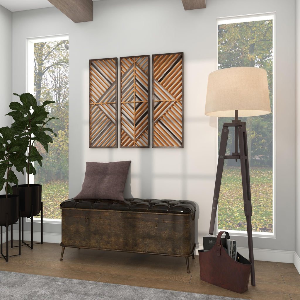 Wood Geometric Home Wall Decor Wall Art 12"W, 35"H, Oiled Brown