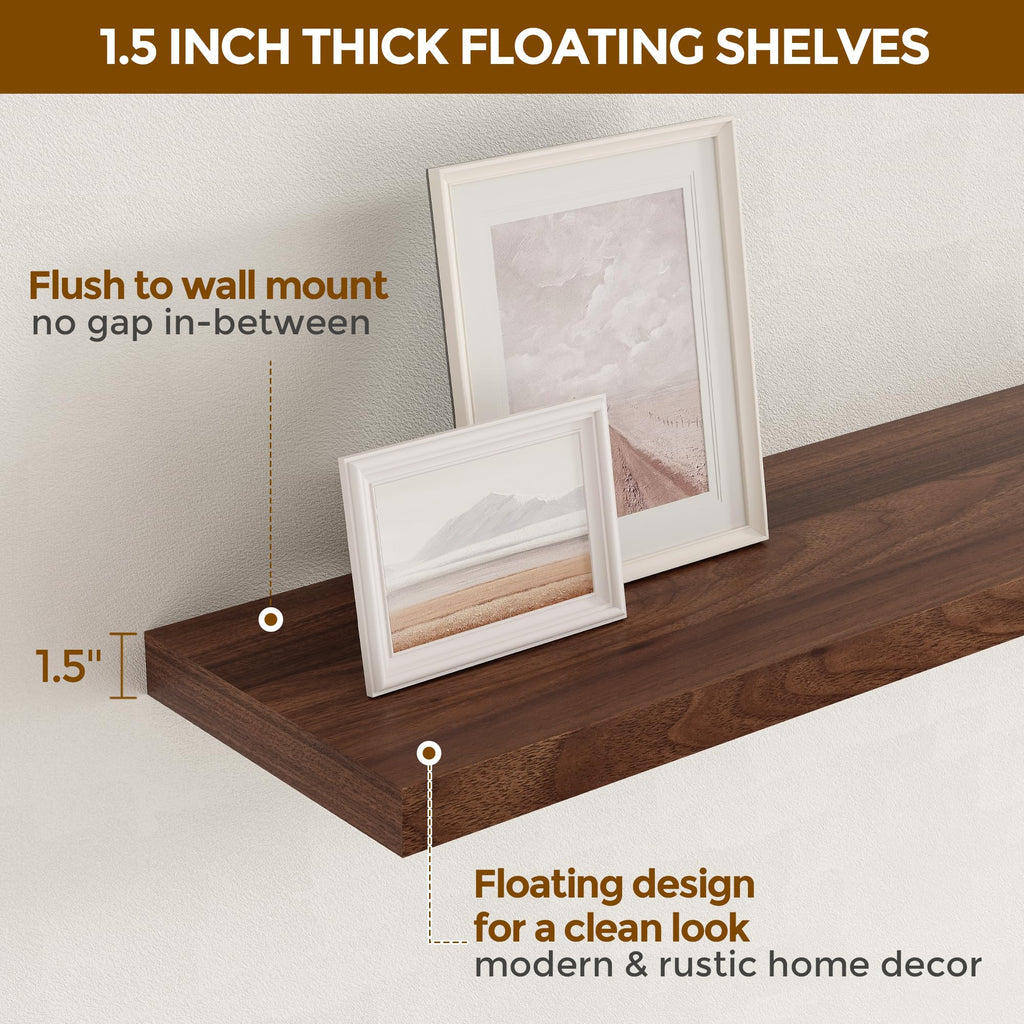 16 Inch Long Floating Shelves, 9.3 Inch Deep Floating Shelf for Wall, Living Room, Kitchen, Rustic Deep Wood Shelves