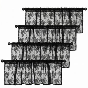 Valances for Windows, Lace, 4 Pack, 52x18 Inch, Floral Black
