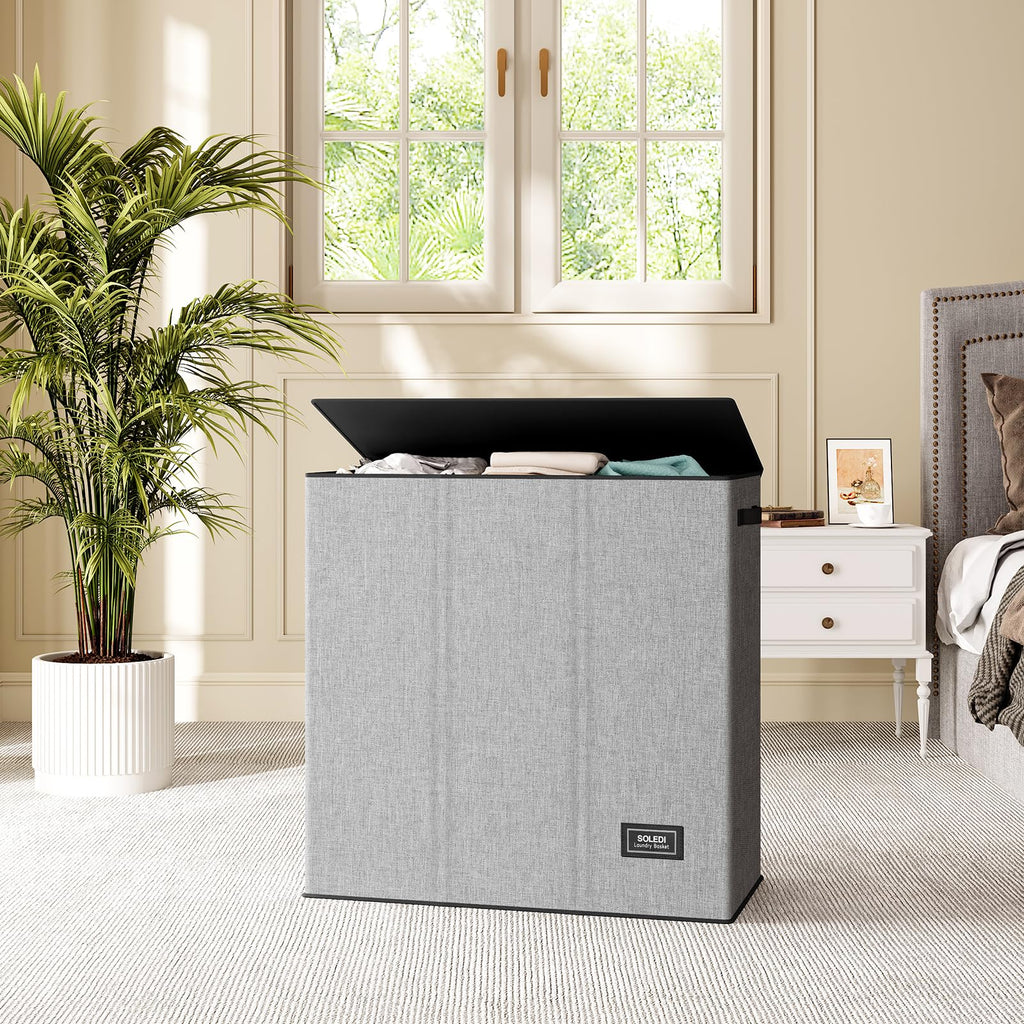 160L Laundry Hamper 3 Section, Extra Large Laundry Hamper with Lid, Dirty Clothes Hamper with Sturdy Handle, Large