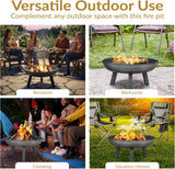 30 Inch Cast Iron Fire Pit Bowl - Wood Burning Outdoor with Handles - Gray