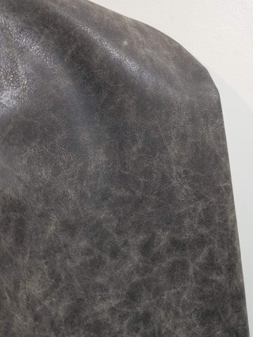 Gray Distressed Vintage Vegan Faux Leather Fabric Sheet Synthetic Pleather 0.9 mm 1/2 Yard 18 x 54 inch Soft Smooth