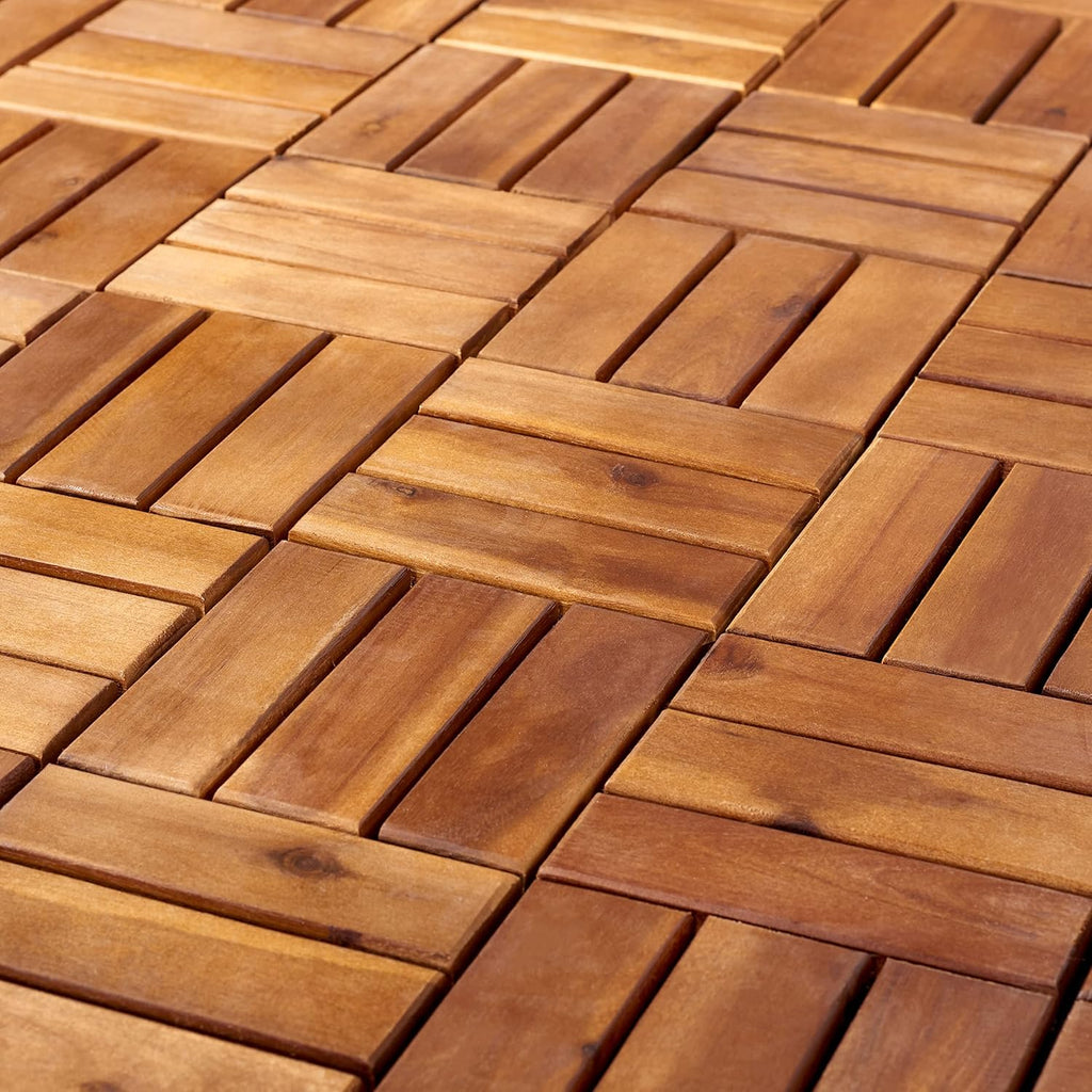 Outdoor Collection Hanoi Natural Acacia Wood 12-Slat Interlocking Floor Tile Patio Deck 12 x 12-inch (Set of 10)